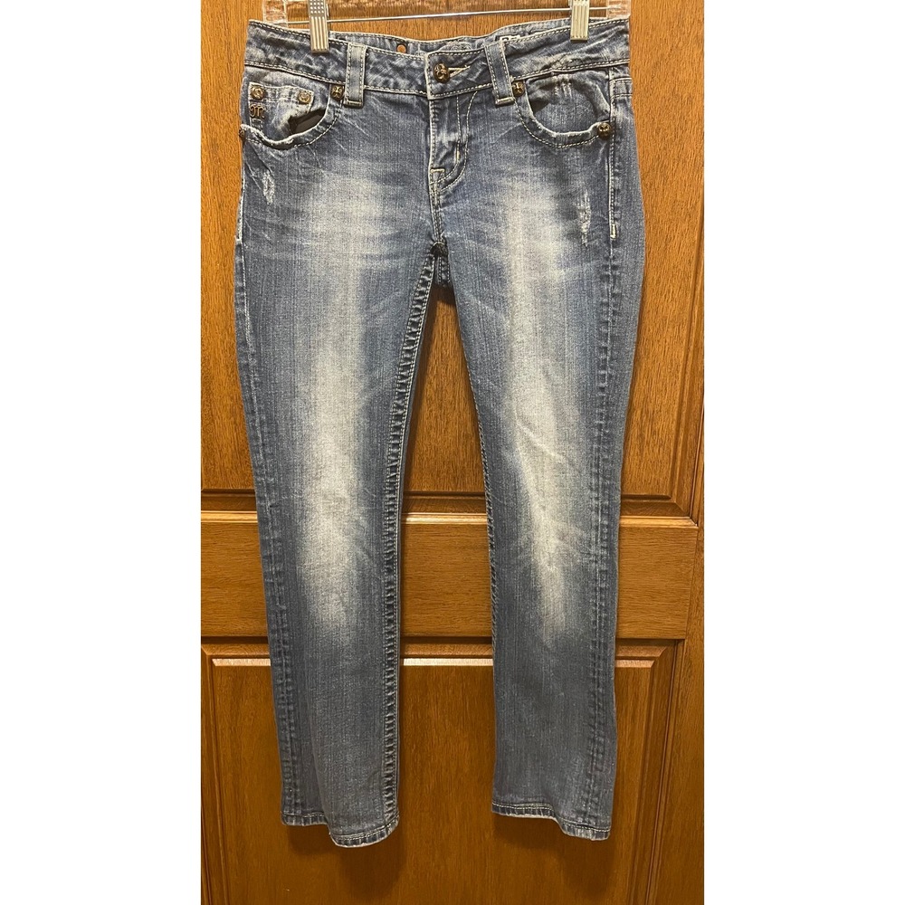 Miss Me Women's Straight Leg Jeans Size 28 Rhinestone Embellished Flap Pockets